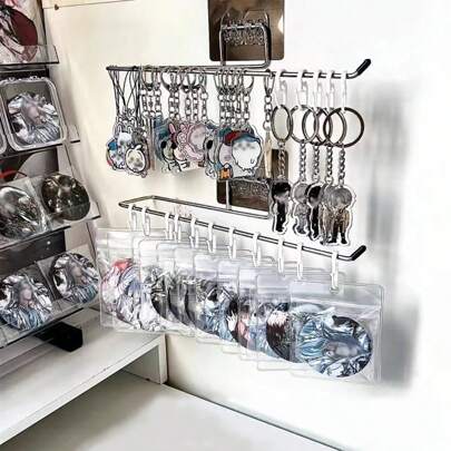 1pc/2pcs Wall Mounted Keychain Display Rack, Multifunctional Storage Organizer For Badges, Charms, Jewelry, Hair Accessories - Space Saving