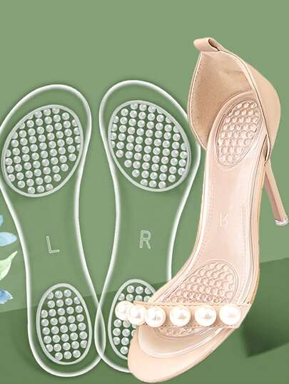 1 Pair Women's Self-Adhesive Transparent Shock-Absorbing 3/4 Length High Heel Insole, Washable Shoe Accessory For Comfortable Walking