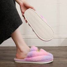Solid Color Unisex Comfortable Soft Plaid Patchwork Slippers - Warm Non-Slip House Shoes With Soft Faux Rabbit Fur Lining