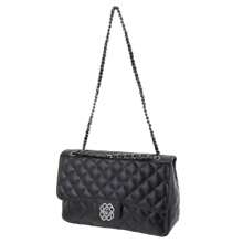 Women's Onyx Chain Crossbody Bag With Quilted Shoulder Strap, Classic And Timeless Style, Elegant. - Black - View 1
