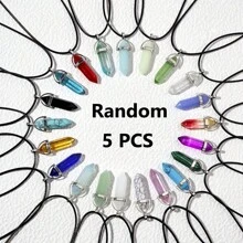 1/5/10/20 Pcs Women Natural Stone Pendant Necklaces, Crystal Heart Gemstone Chakra Crystal Jewelry, PU Leather Cord Jewelry Gifts, Holiday Party Supplies - Multicolor - View 20