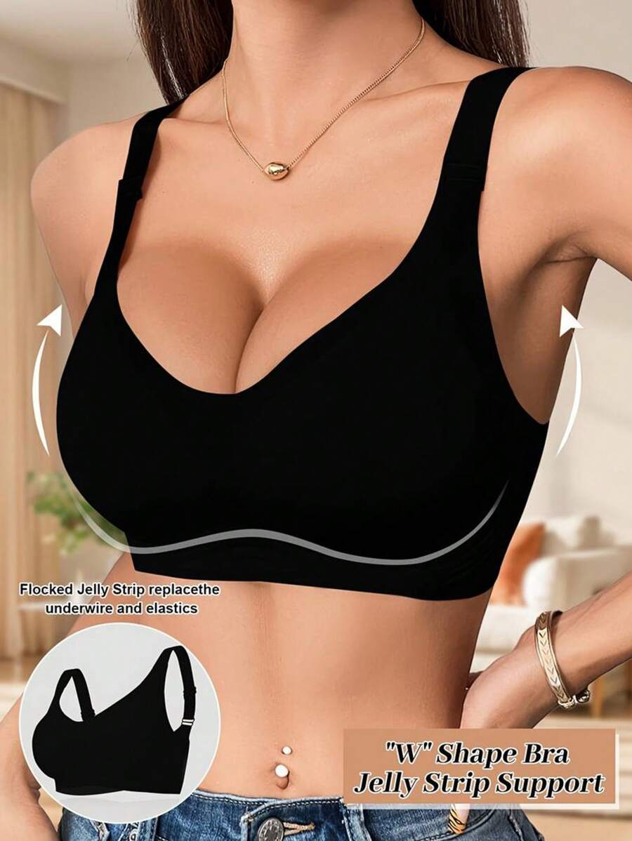 1pc Full Coverage Wireless Bra, Removable Pads, Solid Color Regular Daily Wear
