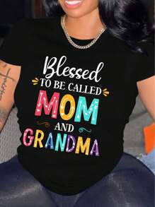 Camiseta de Cuello Redondo con Estampado de Mamá y Abuela, Top Casual de Manga Corta para Primavera y Verano, Ropa para Hombres y Mujeres - Negro - Ver 2
