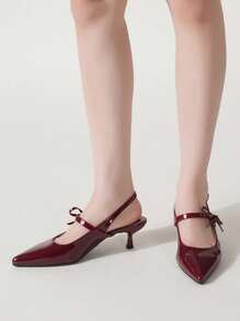 Women's Burgundy Pointed Toe Criss-Cross Strap High Heels Sandals, Bow Decor Formal Party Shoes Suitable For Weddings, Galas, Valentine's Day