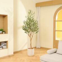 7FT Tall And Fuller Style Artificial Olive Tree With Pot - Realistic Faux Olive Plant For Indoor Décor - Green - View 4