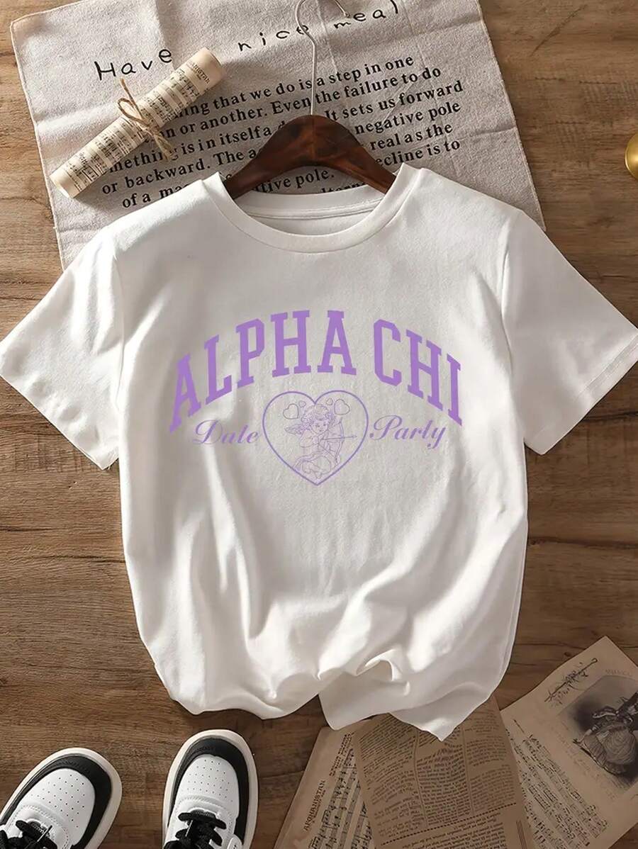 Summer And Spring Graphic Print T-Shirts, Short Sleeve Crew Neck Casual Tops, Women's Tops