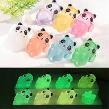 8pcs Luminous Colorful Resin Panda & Bamboo Sculpture, 2 Styles Glow-In-The-Dark Mini Panda Figurines, Handmade With Bamboo Stem, Multi-Functional Indoor/Outdoor Fairytale Garden Decor, Unique Home/Bedroom/Desk Decoration, Fun Party & Holiday Gift (Random Color & Style)
