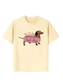 Casual Printed Round Neck Short Sleeve T-Shirt, Suitable For Girls And Children - Adorable Hot Dog, Heart Sunglasses And Dog Art Style Patterns, Inspiring Imagination And Self-Expression! Children Clothing, Girls Graphic Tee, Summer Top, Teen Fashion