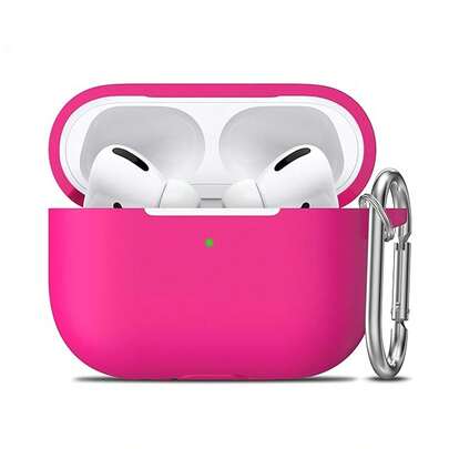 Pink Solid Color Silicone Bluetooth Earphone Cases 1pc Silicone Case + Track-Shaped Round Buckle Earphone Case Compatible With Apple 1/2/3, Pro/Pro 2/Pro 3, Shock-Resistant Protective Cover, New 4th Gen Spring Gift