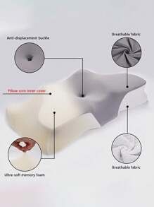 1 PIEZA Almohada ortopédica con forma de mariposa de espuma viscoelástica - Soporte ergonómico para la columna cervical, rebote lento, almohada para el cuello para dormir, apta para dormir de lado y boca arriba, promueve el posicionamiento correcto de la columna, baja alergénica, funda de almohada lavable a máquina