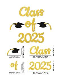 Ensemble de décalcomanies brillantes Classe de 2025 pour la décoration de la fête de remise des diplômes, sticker mural en papier doré et noir pour la fête de remise des diplômes