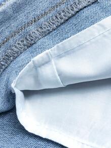 Young Girl Cute Denim Hip-Covering Skirt With Fringe Hem, Adjustable Waistband, Lining