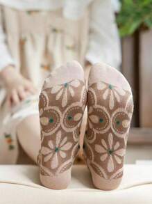 5/10/20 pares Calcetines cortos y versátiles para mujer con patrón de flor 3D en relieve, estilo retro, transpirables