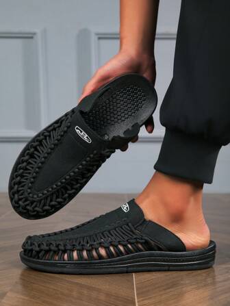 男士手工编织沙滩拖鞋，夏季舒适休闲凉鞋