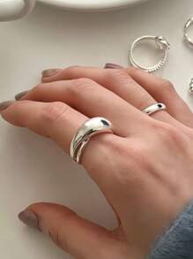 Simple And Personalized Sterling Silver Large Curve Design Versatile Hand-Dressed Women's Ring Suitable For Daily Clothing - Geometric Polished Ring - View 6