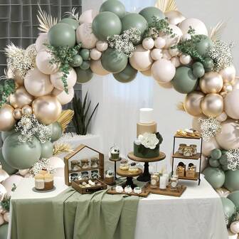 129pcs Green And White Balloon Garland Kit For Wedding, Birthday, Anniversary, Graduation, Mother'S Day, Indoor & Outdoor Decor, Home & Room Decoration, Latex Balloons, Round Shape