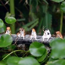 7pcs/Set Fishing Cat Ornaments Aquarium Decoration Fish Landscaping Cartoon Cat Statue Mini Resin Figurine Home Decorations