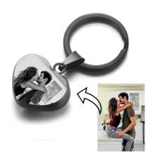 Personalized Photo Necklace, Stainless Steel 3D Heart-Shaped Pendant, Customize With Your Pet, Lover, Child, Family, Black & White Photo, Picture, Keychain, Necklace, Holiday Gift, Souvenir Gift - Black - View 2