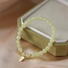 1pc Chinese Style Natural Jade & Pearl Luxurious Bracelet, Suitable For Women Daily Wear