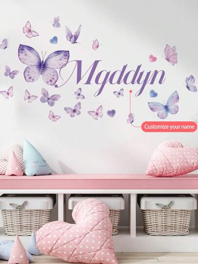[Essential pentru renovarea camerei copiilor] Autocolant de perete personalizabil cu nume, decal decorativ de perete cu fluture minunat de desene animate + decor personalizat pentru ziua de naștere, autocolant DIY cu numele bebelușului, decor pentru petrecere de ziua de naștere pentru grădiniță (autocolant detașabil), multifuncțional, ornamental, cu literă, adeziv, elegant, vintage, adorabil, drăguț, personalizat, personalizat, unic, personalizat, cadouri ideale pentru el, cadouri ideale pentru ea, fiu, fiică, înapoi la școală
