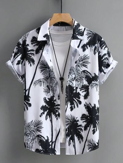 Men's Geometric Print Short Sleeve Casual Shirt, Spring/Summer