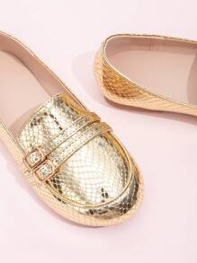 女童英伦风格一脚蹬休闲圆头平底鞋，春季新品 - 金色 - 查看 5