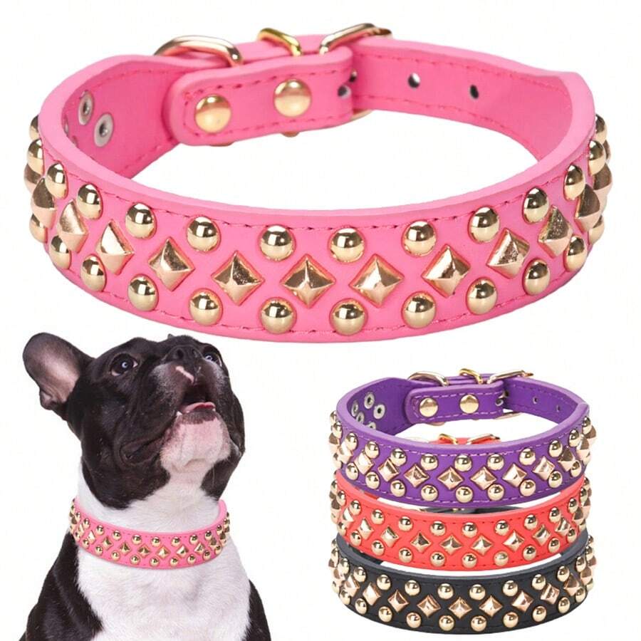 CP629 Spiked Dog Collar Soft Pu Leather Mushrooms Rivet Spike Studded Puppy Adjustable Pet Collars For Small Breeds