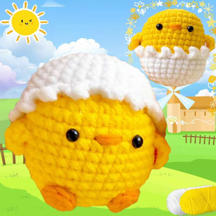 DIY Chick With Shell Crochet Kit For Beginners, Amigurumi Stuffed Animals - Gift Animal Crochet Starter Kit All-In-One Complete Crochet Kit Learn To Crochet Sets - Yellow - View 1