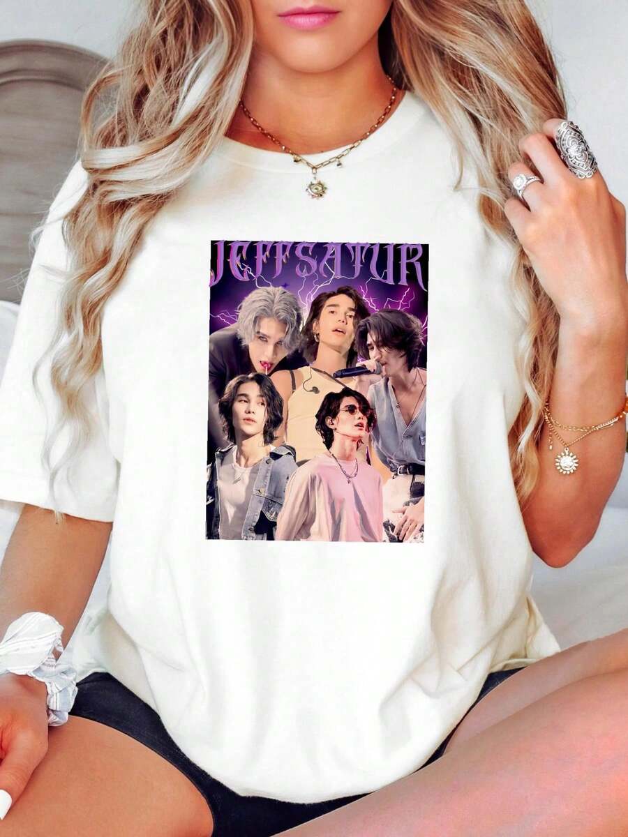 100% Cotton NWT Thai Singer Actor Jeff Satur Artist T Shirt For Women Fashion Soft Unisex Top For Everyday Wear Stylish Breathable Print Round Neck Short Sleeve Designer Clothes Comfortable Summer Graphic Versatile Stretched Streetwear Casual Homme Slightly - White - View 1