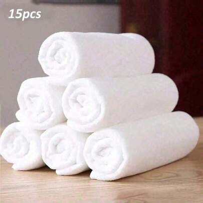 15pcs Soft Absorbent Hand Towel, Oblong Face Towel, Thickened Bathroom Face Towel, Simple White Face Towel, Hotel Lint-Free Towel For Bathroom, Soft Absorbent Face Towel, Bathroom Supplies Home Bathroom Decor Fall Decor Back To School For Beauty Salon Home Bathroom
