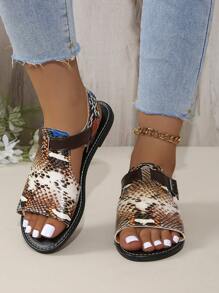 2025 New Premium Vintage Snake Print Comfortable Casual Open Toe Flat Sandals - Gold - View 5