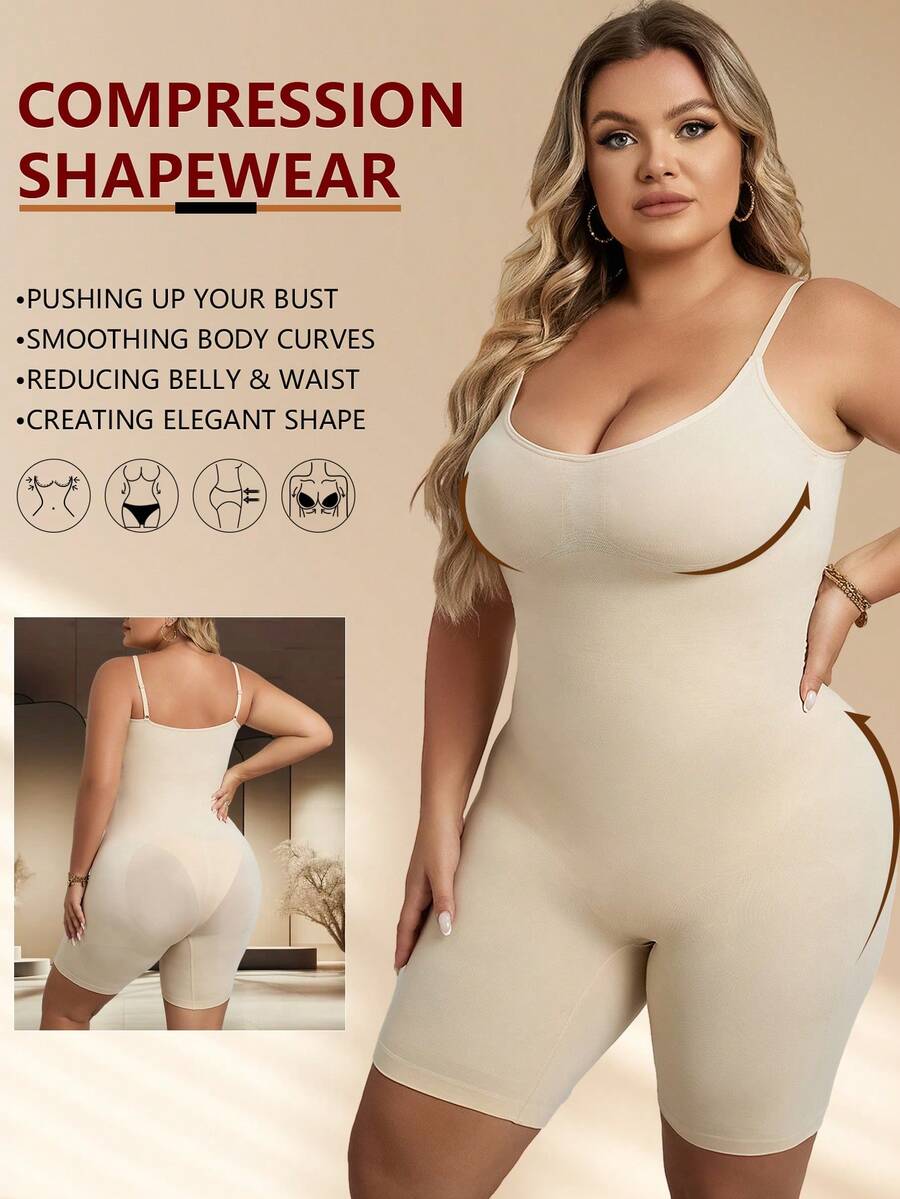 Women's Plus Size Shapewear High Elasticity Soft And Comfortable Bodycon Jumpsuit With Tummy Control - Apricot - View 1
