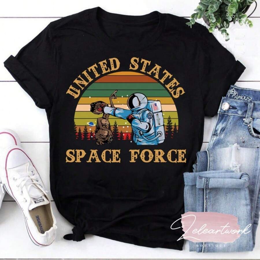 Alien United States Space Force T-Shirt, Alien Shirt, Space Force Shirt - Black - View 1