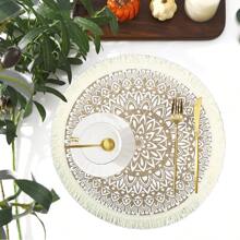 1/4/6/8 piezas Manteles individuales redondos tejidos de 15" con flecos, estilo bohemio resistentes al calor para mesa de comedor, boda, fiesta, decoración adecuada para reuniones familiares en interiores y exteriores, decoración minimalista para el comedor, protección de la vajilla, regalo para fiestas