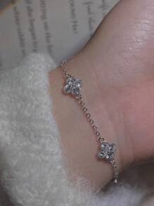 1件925纯银四叶草幸运手链，女士日常佩戴及节日礼物，原创设计，迷人复古派对精致珠宝