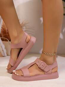 Women's Fashion Sport Sandals, Thick Sole Casual Summer Roman Toe Open Slide Beach Shoes - Pink - View 3