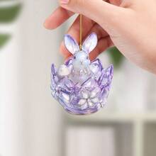Purple Crystal Rabbit Acrylic Keychain Bag Charm Hanging Ornament, Easter Decor