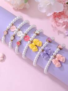 3pcs/Set Best Friends & Sisters Pearl Bracelet Set, BFF Bow & Heart Bracelet Set - Multicolor - View 1