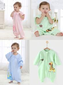 Baby Sleeping Bag With Leg Openings, Thin Cotton For Spring/Summer, Air-Conditioned Room, Detachable Sleeves, Anti-Kick Quilt For Infants - Green - View 1