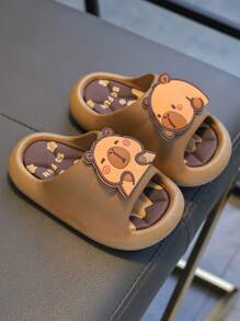 1 双儿童夏季 PVC 室内拖鞋，可爱动物水豚图案