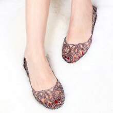 Sandalias de gelatina planas con cristales calados para mujer, zapatos de playa suaves y casuales de punta cerrada, para verano - Negro - Ver 3