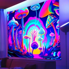 蘑菇夜光挂毯 UV 反应霓虹艺术挂毯 墙壁艺术悬挂用于家庭宿舍装饰 79*58 英寸 大型涤纶荧光壁挂可作为送给男士女士朋友的礼物 包含免费安装包 复活节生日毕业典礼房间装饰挂毯用于房间墙壁挂毯旗帜家居装饰房间装饰用品卧室装饰 - 彩色 - 查看 4