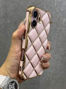 Luxury Stylish Rhombus Argyle Plating Phone Case Compatible With Iphone 16 15 14 13 12 Pro Max 11 Silicone Wristband Strap Soft Shockproof Cover
