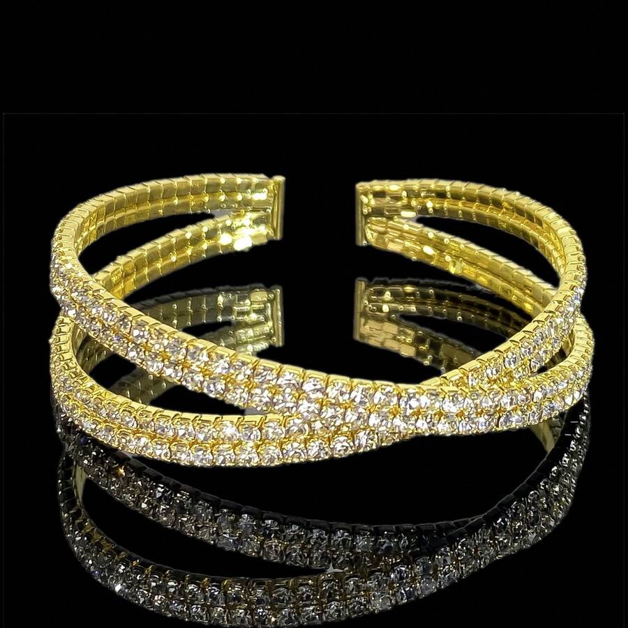 1pc Luxurious Intersected Synthetic Zirconia Bracelet, High-End Accessory Suitable For Gift, Daily Wear, Party, Wedding Occasions