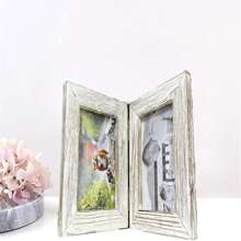 Wooden Rustic Farmhouse Wall And Desk 4x6 Double Picture Frames For Office, Floating Collage Antique Memorial Photo Frames Set, Square Record Frame For Family - 白色 - 查看 3