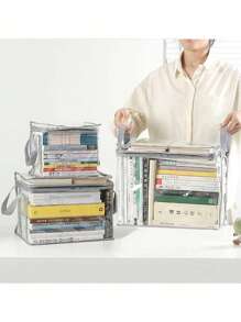 1 pieza Bolsa de almacenamiento de libros de gran capacidad - Portátil, transparente, bolso casual con diseño sencillo para organización fácil, vuelta al colegio, útiles escolares