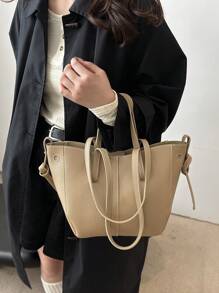 Pol Wing Design 小众法式托特包，Cyme 奢华复古欧式上班通勤手提包，单肩水桶腋下购物袋 - 卡其色 - 查看 5