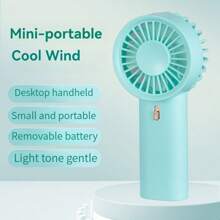 1 pieza Mini ventilador de mano para volver a la escuela con 2 pilas AA (pilas no incluidas)