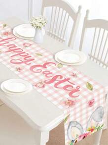 1pc Easter Bunny Table Runner, Bunny Ears Flower Pattern Happy Easter Table Cover, Spring/Summer Seasonal Holiday Kitchen Table Decorations Table Runner For Indoor And Outdoor Family Gatherings Table Cloth, Happy Easter Theme Table Skirt, Easter Indoor Party Decorations Table Set, Colorful Tablecloth Decorations Accessories, Easter Gifts