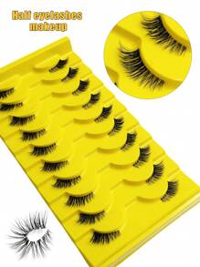 10 Pairs Half Lashes With Clear Band Cat Eye Tail Elongated Eyelashes Natural Look Wispy Faux Mink Lashes Fluffy Soft False Eyelashes Natural Makeup,Suitable For Everyday Wear, Party Wear, Valentine's Day Makeup